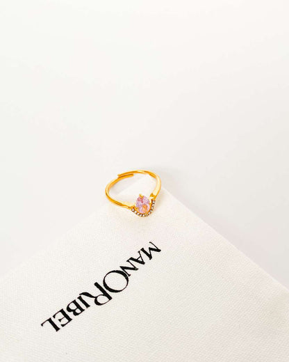 Royale - bague fine plaquée or ornée d´un diamant rose