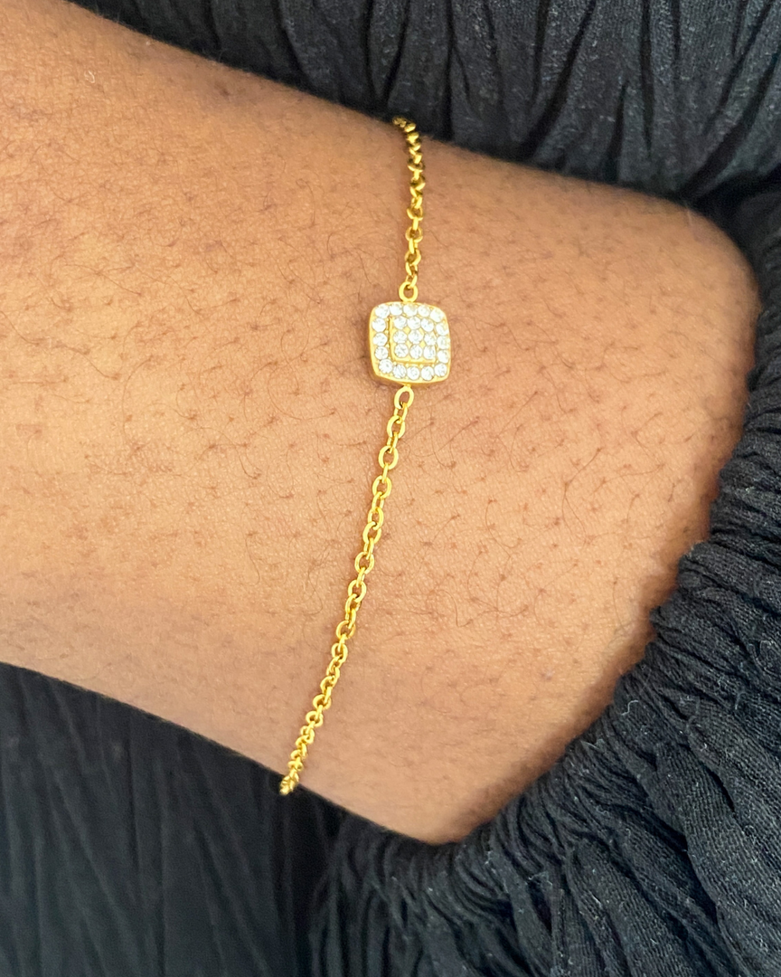 bracelet carré en pavé de diamant plaqué or