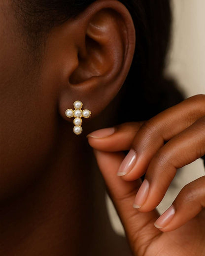 Céleste - pointe plaquée or  perlée en croix