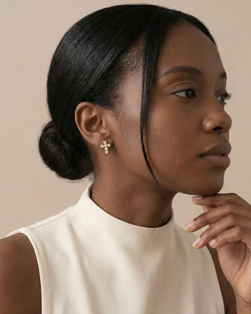 Céleste - pointe plaquée or  perlée en croix