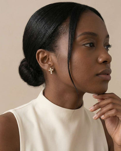 Céleste - pointe plaquée or  perlée en croix