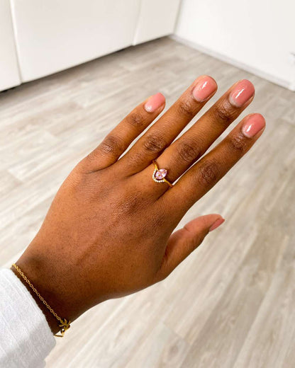 Royale - bague fine plaquée or ornée d´un diamant rose