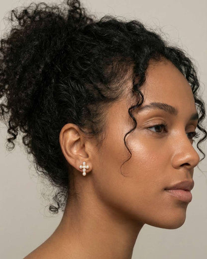 Céleste - pointe plaquée or  perlée en croix