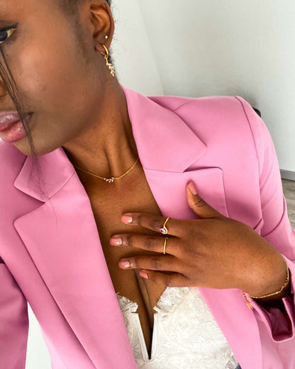 Royale - bague fine plaquée or ornée d´un diamant rose