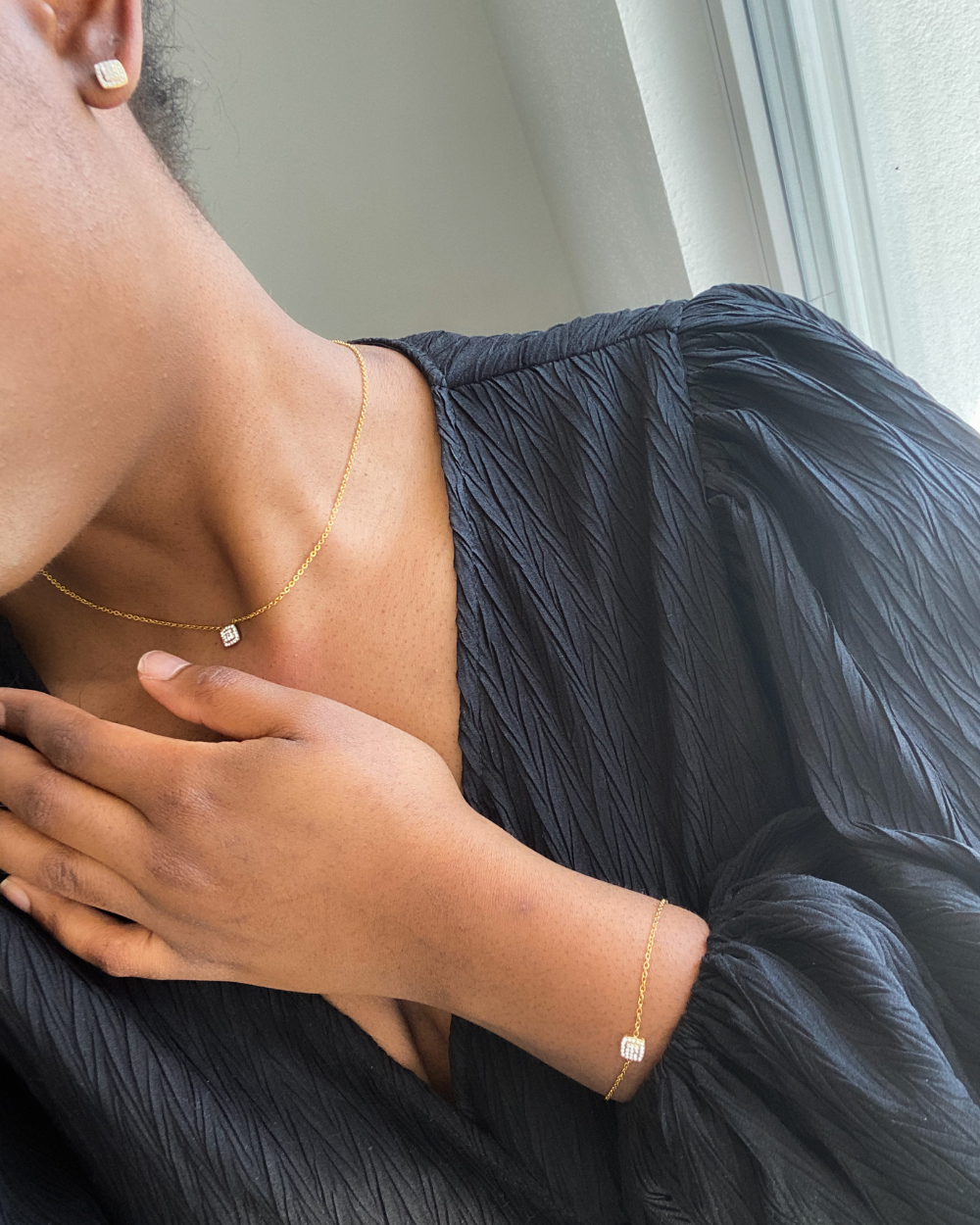 Ensemble pavé de diamant plaqué or