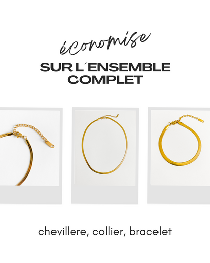 Ensemble collier, bracelet, chevillère serpentine plaqué or