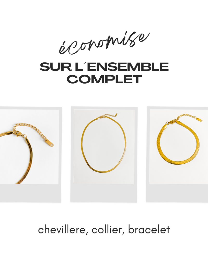 Ensemble collier, bracelet, chevillère serpentine plaqué or