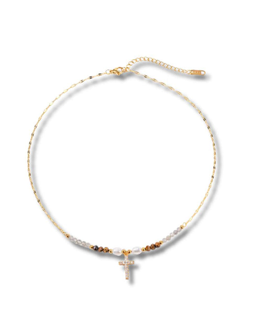 Charm - collier perles naturelles et croix